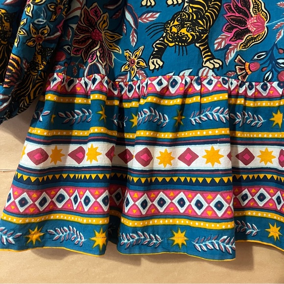 PrintFresh Annabelle Blouse in Tibetan Tigress Tie Front Flutter Hem Top Size S - Picture 10 of 12